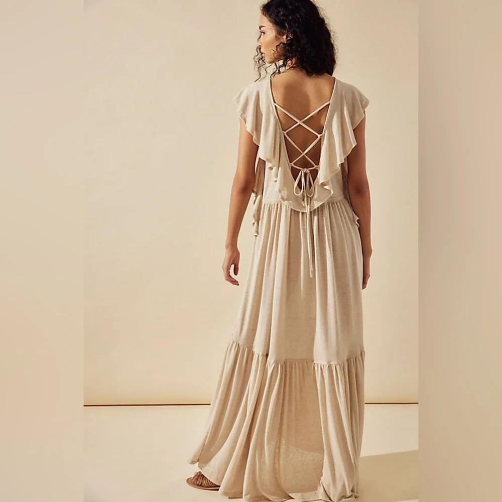 NWOT FP Free People Beach Terrazo Flounce Maxi Dress, XS Linen Blend Resort - Picture 2 of 11